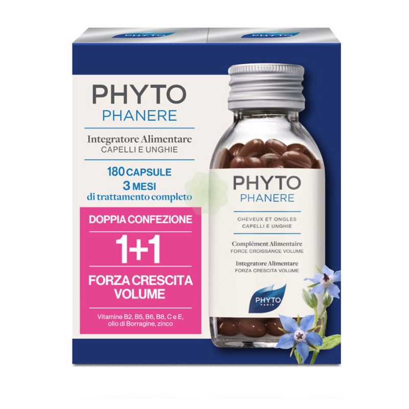 Phyto phanere Nahrungsergänzungsmittel Haare und Nägel 180 Kapseln Doppelpack 1 + 1