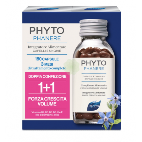 Phyto phanere Food Supplement Hair and nails 180 capsules double pack 1 + 1