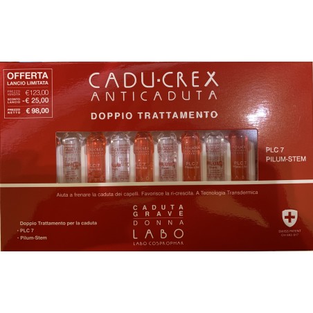 Cadu-Crex - Plc7 Anti-Haarausfall Doppelbehandlung mit Pilum-Stamm Schwerer Herbst Frau Paket 10 + 10 Ampullen