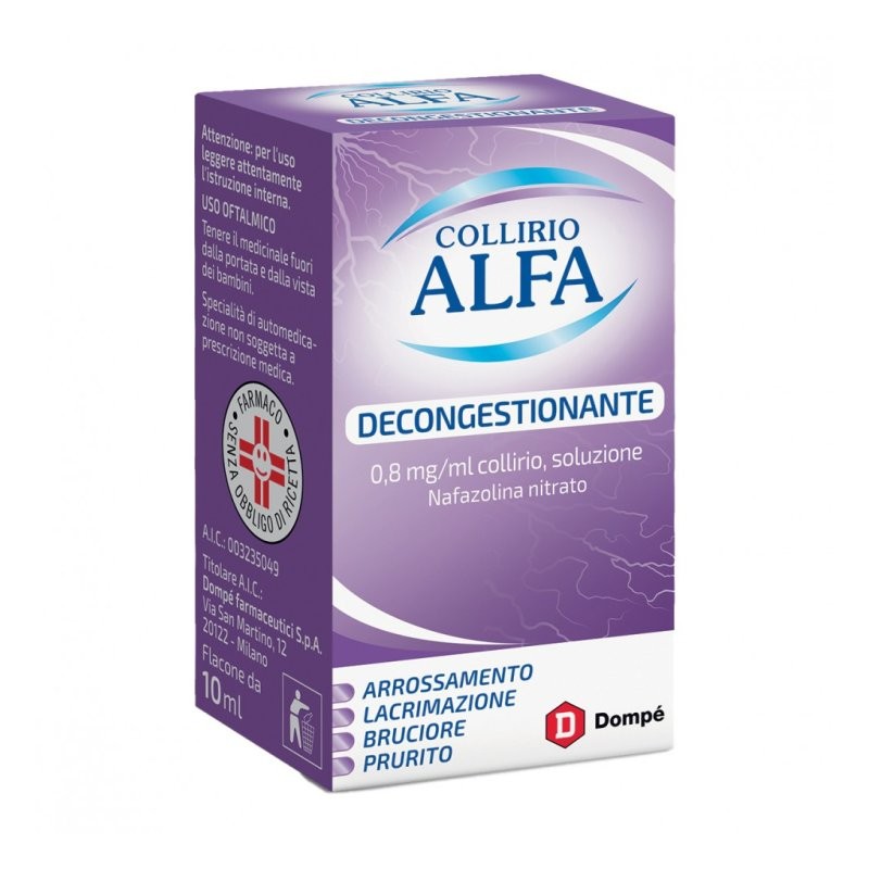 División farmacéutica de Bracco Spa  Gotas para los ojos Alpha Gotas para  los ojos 0,8 mg / ml Nafazolina Descongestionante Fra